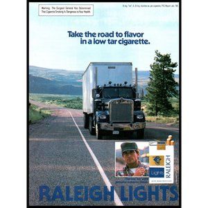 1980 Raleigh Lights Cigarettes Vintage Print Ad 18 Wheeler Truck Highway Photo
